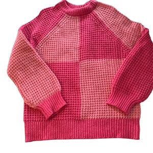 Mango Check Reverse Knit Sweater, Two-Tone Pink Waffle Knit Sweater, NWOT ,small